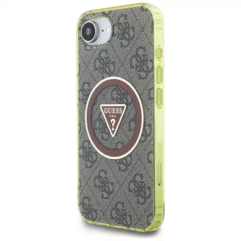 Θήκη Guess IML Metal Glitter 4G Circle Triangle MagSafe για Apple iPhone 16e (Καφέ)