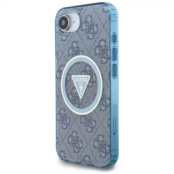 Θήκη Guess IML Metal Glitter 4G Circle Triangle MagSafe για iPhone 16e (Μπλε)
