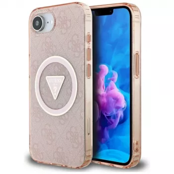 Θήκη Guess IML Metal Glitter 4G Circle Triangle MagSafe για Apple iPhone 16e (Ροζ)