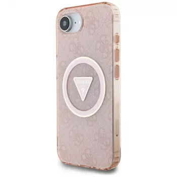 Θήκη Guess IML Metal Glitter 4G Circle Triangle MagSafe για Apple iPhone 16e (Ροζ)