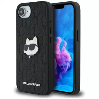 Θήκη KARL LAGERFELD Monogram Choupette Head Pin για iPhone 16e / 17e Μαύρο