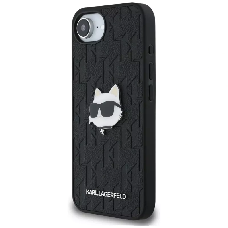 Θήκη KARL LAGERFELD Monogram Choupette Head Pin για iPhone 16e / 17e Μαύρο
