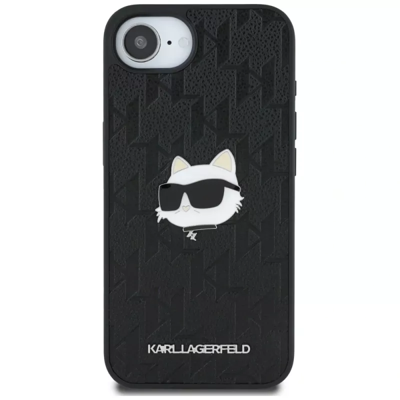 Θήκη KARL LAGERFELD Monogram Choupette Head Pin για iPhone 16e / 17e Μαύρο