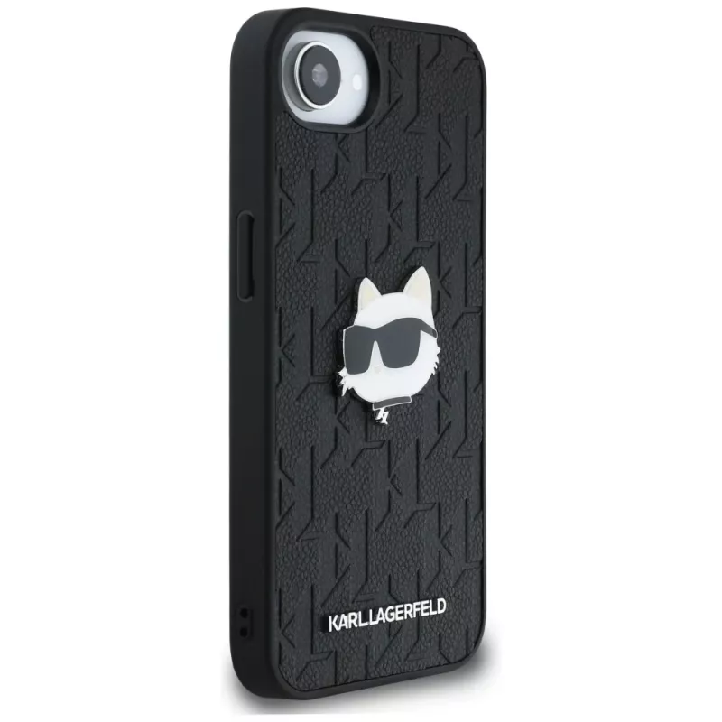 Θήκη KARL LAGERFELD Monogram Choupette Head Pin για iPhone 16e / 17e Μαύρο