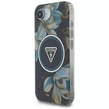 Guess IML Metal Glitter Flowers Triangle MagSafe Θήκη για Apple iPhone 16e (Μαύρο)