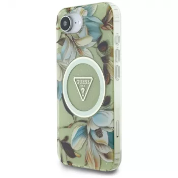 Guess IML Metal Glitter Flowers Triangle MagSafe Πίσω Κάλυμμα για Apple iPhone 16e, Πράσινο