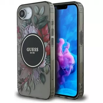 Guess IML Flowers MagSafe Θήκη για iPhone 16e (Μαύρο)