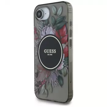 Guess IML Flowers MagSafe Θήκη για iPhone 16e (Μαύρο)