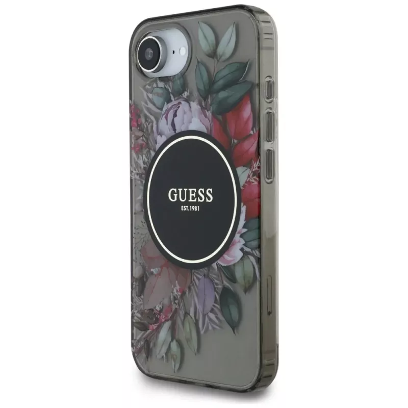 Guess IML Flowers MagSafe Θήκη για iPhone 16e (Μαύρο)