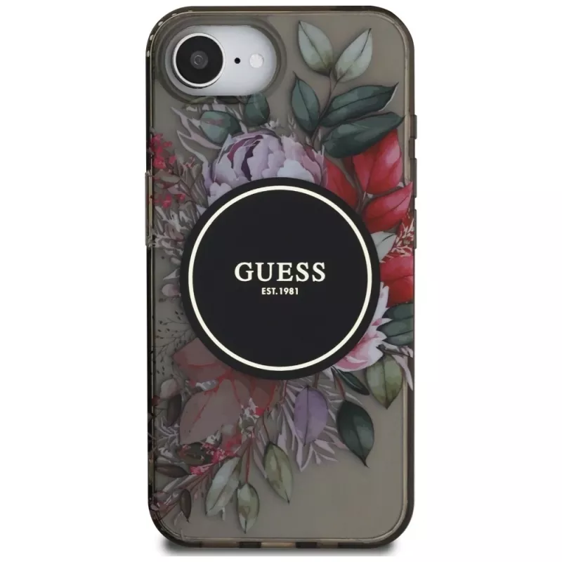 Guess IML Flowers MagSafe Θήκη για iPhone 16e (Μαύρο)