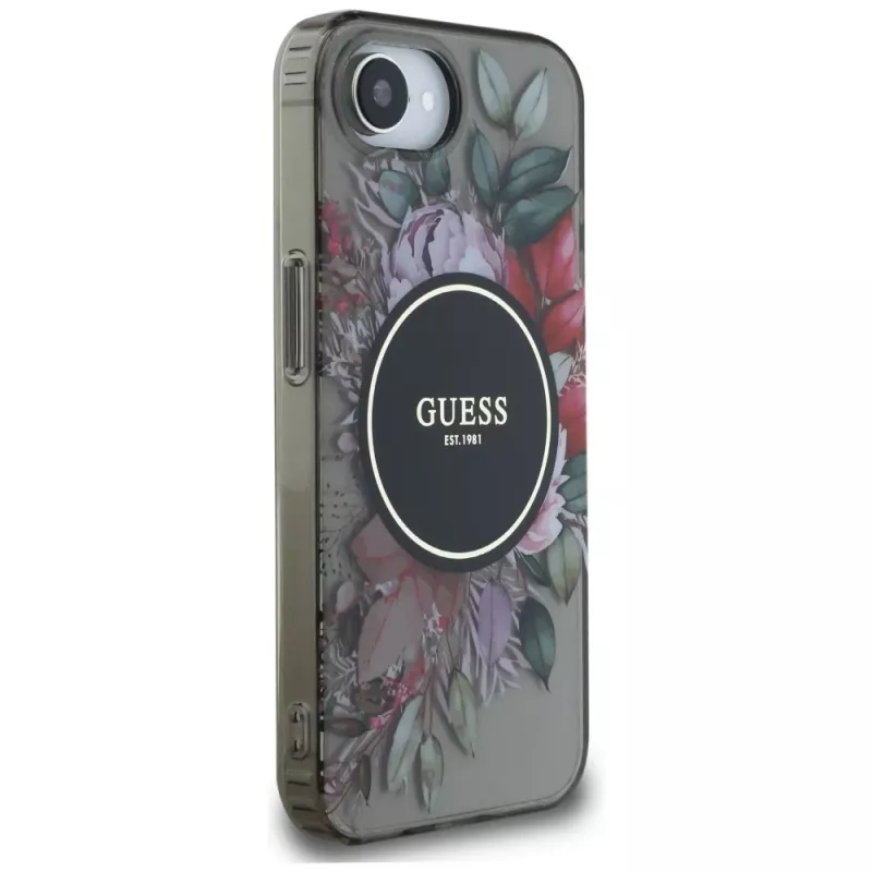 Guess IML Flowers MagSafe Θήκη για iPhone 16e (Μαύρο)