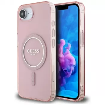 Guess IML Glitter Circle MagSafe Θήκη για iPhone 16e (Ροζ)