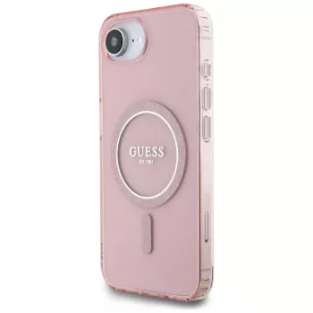 Guess IML Glitter Circle MagSafe Θήκη για iPhone 16e (Ροζ)
