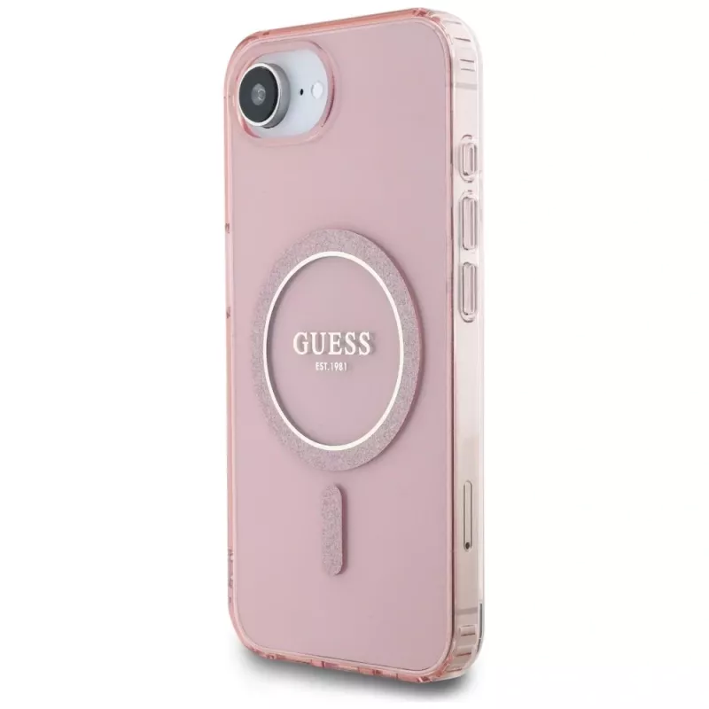 Guess IML Glitter Circle MagSafe Θήκη για iPhone 16e (Ροζ)