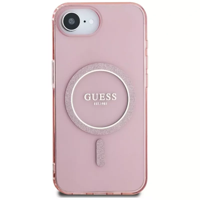 Guess IML Glitter Circle MagSafe Θήκη για iPhone 16e (Ροζ)