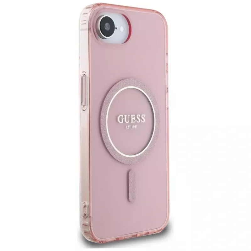 Guess IML Glitter Circle MagSafe Θήκη για iPhone 16e (Ροζ)
