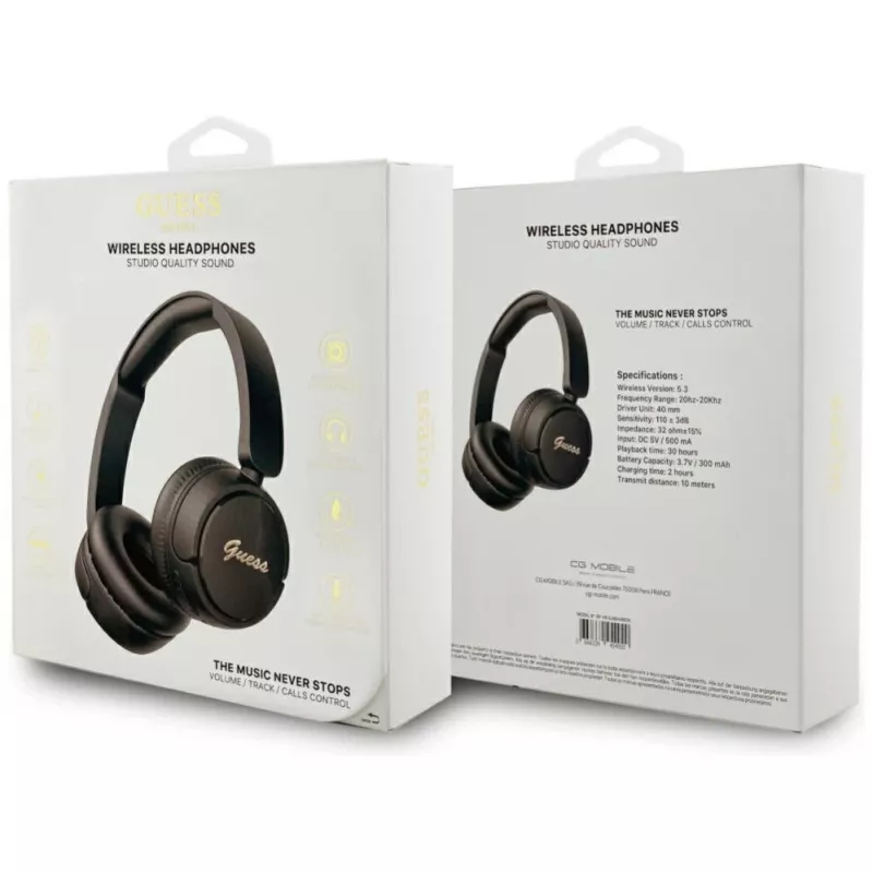 Guess Metal Logo Script Ασύρματα Bluetooth 5.3 Over-Ear Ακουστικά, Μαύρο