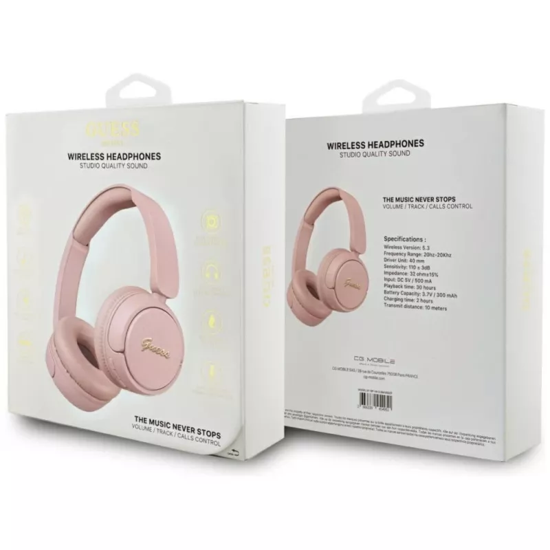 Guess Metal Logo Script Ασύρματα Bluetooth 5.3 On-Ear Ακουστικά (Ροζ)