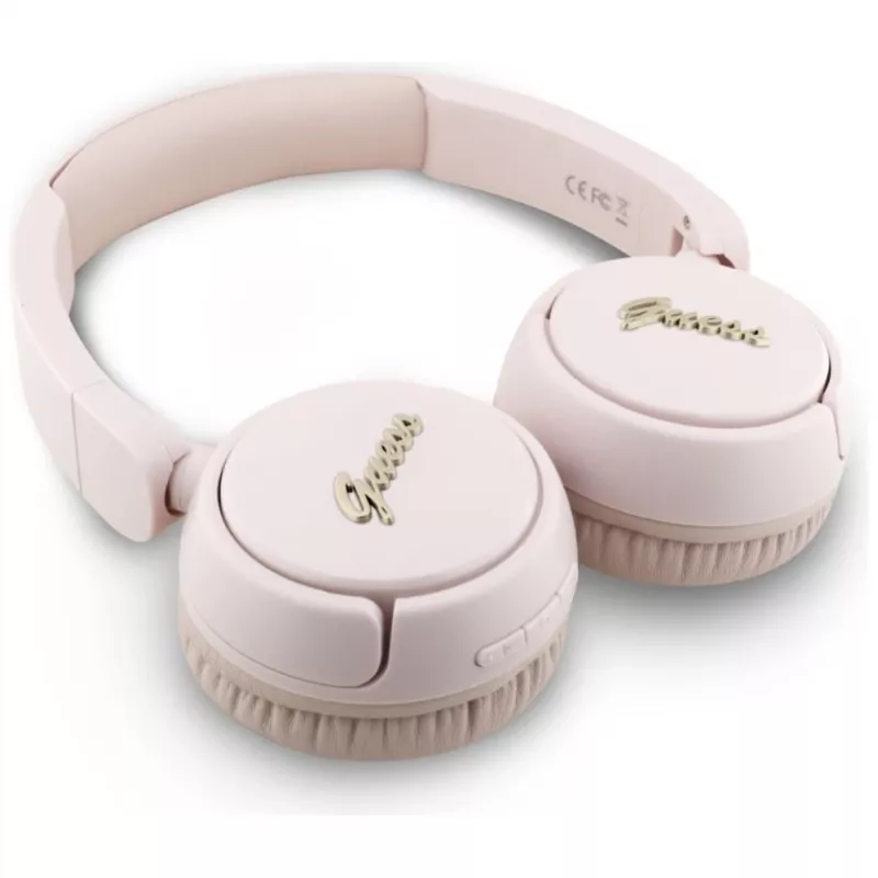Guess Metal Logo Script Ασύρματα Bluetooth 5.3 On-Ear Ακουστικά (Ροζ)