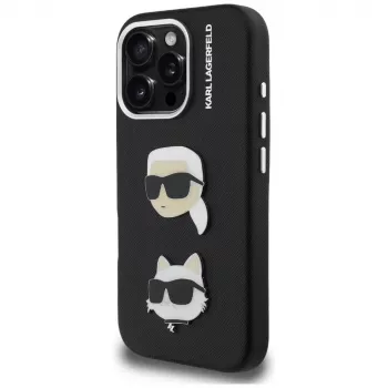 KARL LAGERFELD FW Grained Karl & Choupette Heads Pins Θήκη για iPhone 16 Pro, Μαύρο