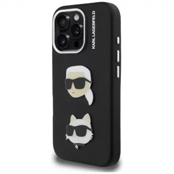 KARL LAGERFELD FW Grained Karl & Choupette Heads Pins Θήκη για iPhone 16 Pro Max, Μαύρο