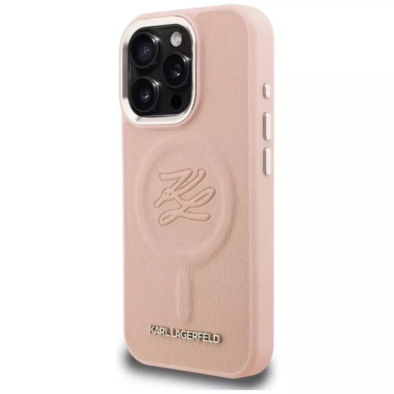 KARL LAGERFELD Initial & Metal Logo MagSafe Θήκη για iPhone 16 Pro Max Ροζ