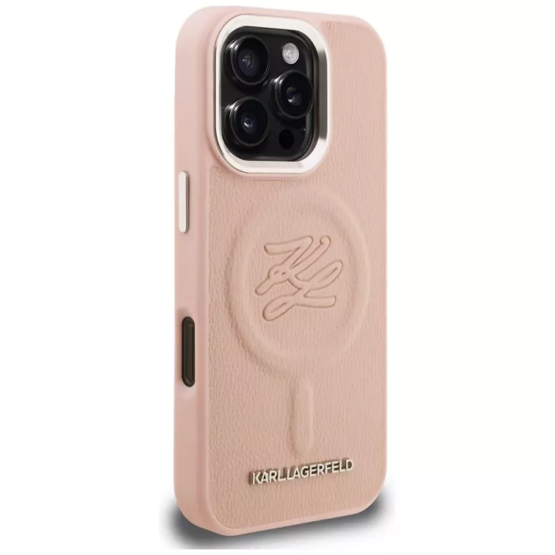 KARL LAGERFELD Initial & Metal Logo MagSafe Θήκη για iPhone 16 Pro Max Ροζ