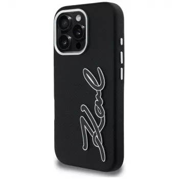 Karl Lagerfeld FW Grained Signature Logo Θήκη για iPhone 16 Pro, Μαύρο