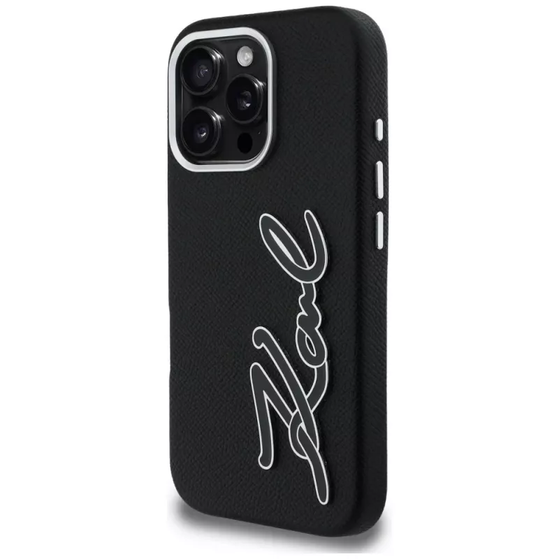 Karl Lagerfeld FW Grained Signature Logo Θήκη για iPhone 16 Pro, Μαύρο