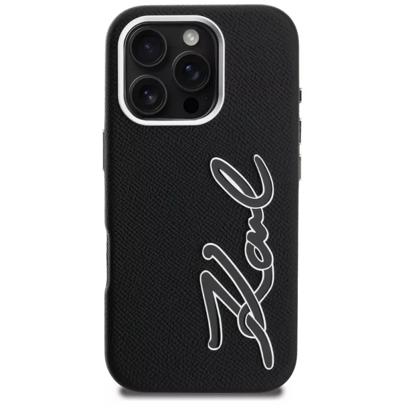 Karl Lagerfeld FW Grained Signature Logo Θήκη για iPhone 16 Pro, Μαύρο