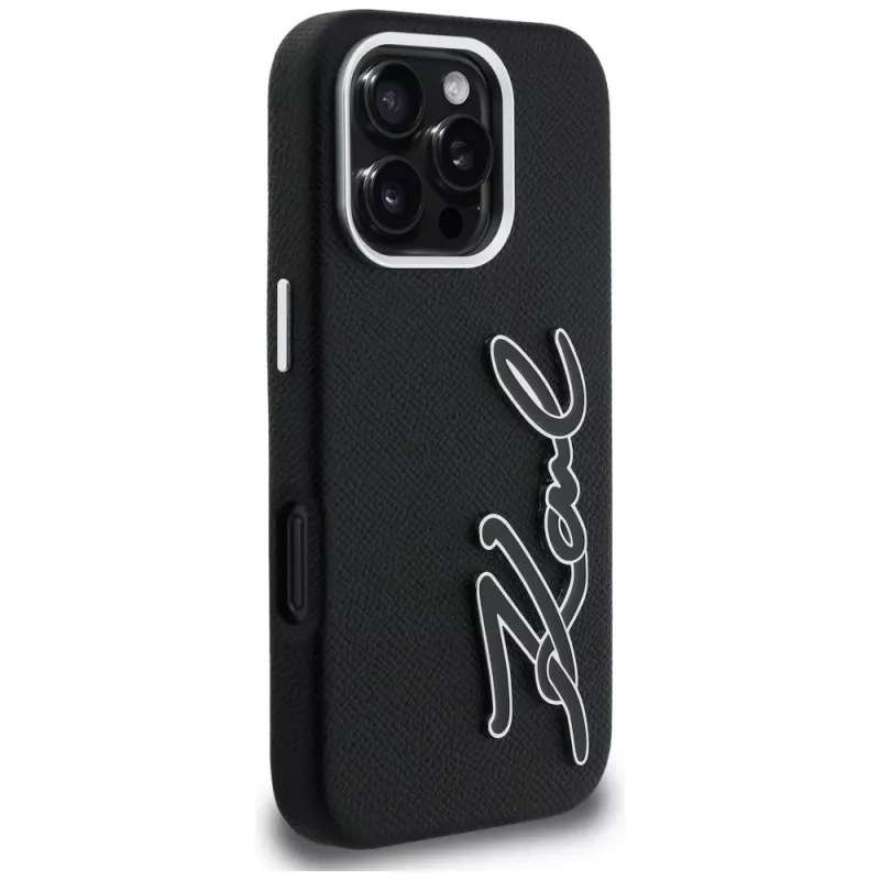 Karl Lagerfeld FW Grained Signature Logo Θήκη για iPhone 16 Pro, Μαύρο