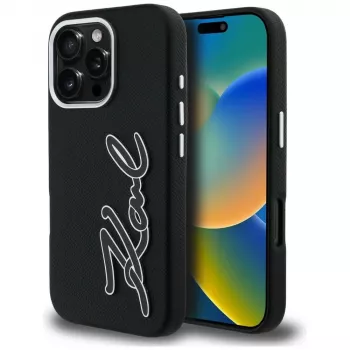 KARL LAGERFELD FW Grained Signature Logo Θήκη για iPhone 16 Pro Max Μαύρο