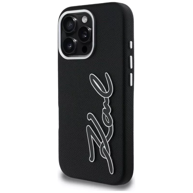KARL LAGERFELD FW Grained Signature Logo Θήκη για iPhone 16 Pro Max Μαύρο