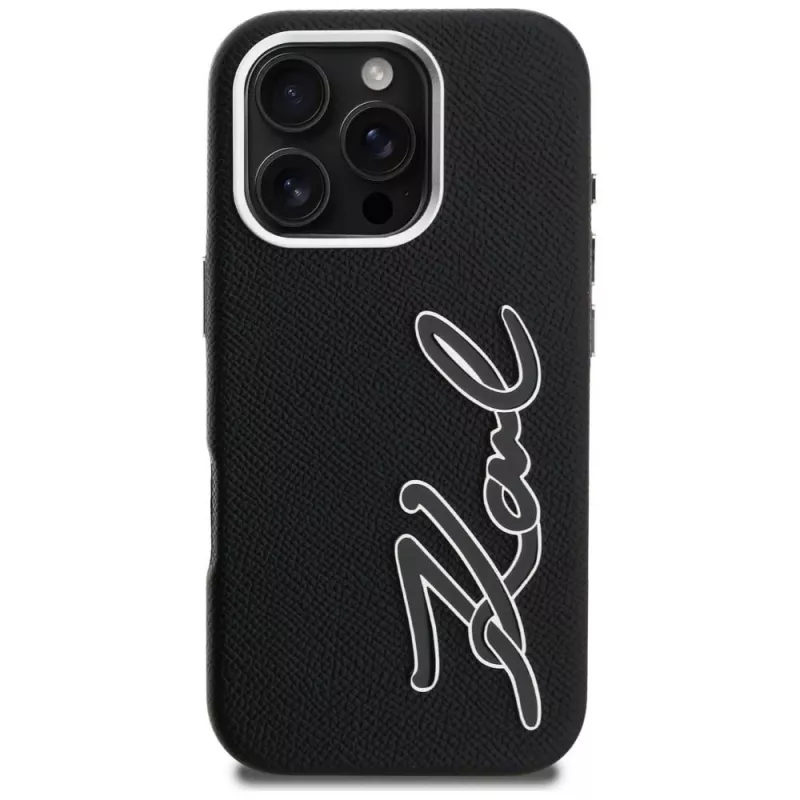 KARL LAGERFELD FW Grained Signature Logo Θήκη για iPhone 16 Pro Max Μαύρο