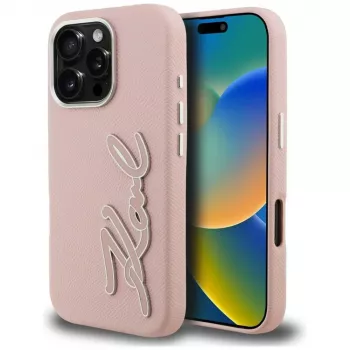 KARL LAGERFELD FW Grained Signature Logo Θήκη για iPhone 16 Pro Max Ροζ