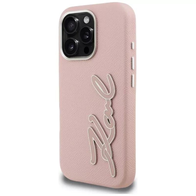 KARL LAGERFELD FW Grained Signature Logo Θήκη για iPhone 16 Pro Max Ροζ