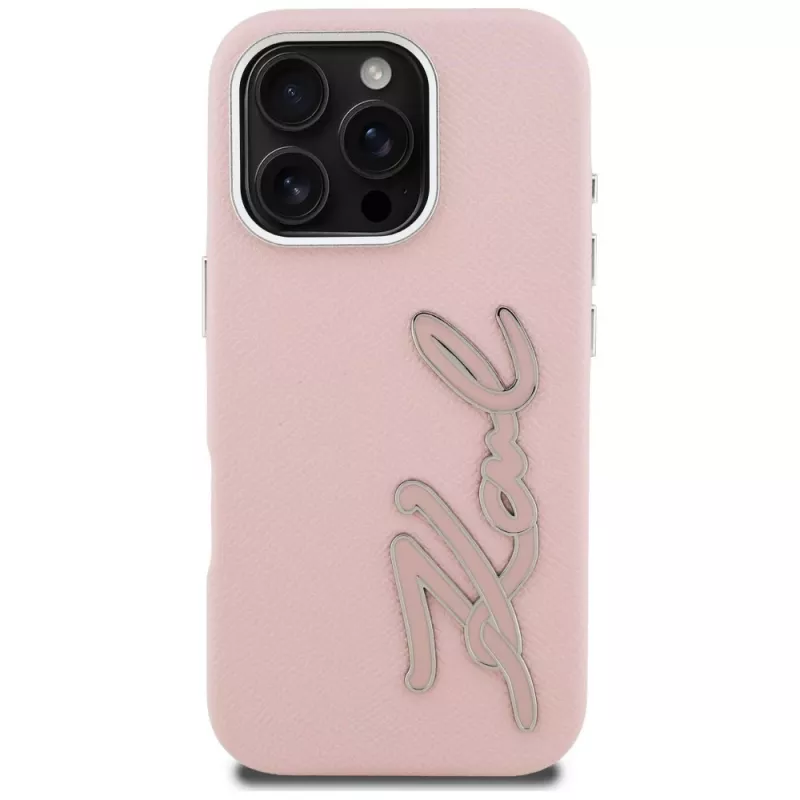 KARL LAGERFELD FW Grained Signature Logo Θήκη για iPhone 16 Pro Max Ροζ
