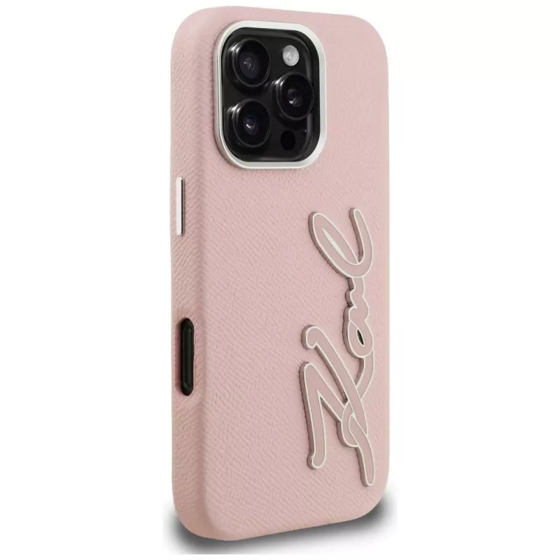 KARL LAGERFELD FW Grained Signature Logo Θήκη για iPhone 16 Pro Max Ροζ