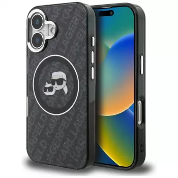 Karl Lagerfeld IML Glitter Karl & Choupette Heads Logo MagSafe Θήκη για iPhone 16, Μαύρο