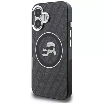 Karl Lagerfeld IML Glitter Karl & Choupette Heads Logo MagSafe Θήκη για iPhone 16, Μαύρο