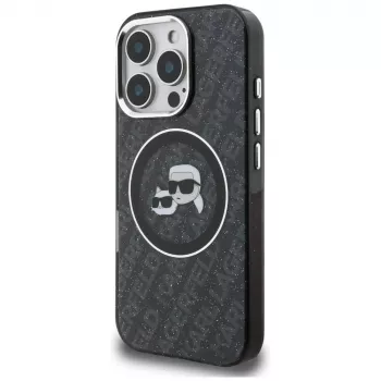 Karl Lagerfeld IML Glitter Karl & Choupette Heads Logo MagSafe Θήκη για Apple iPhone 16 Pro, Μαύρο