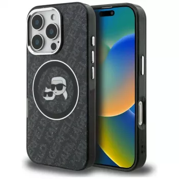 KARL LAGERFELD IML Glitter Karl & Choupette Heads Logo MagSafe Θήκη για iPhone 16 Pro Max, Μαύρο