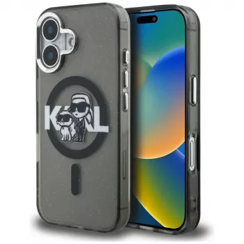 KARL LAGERFELD IML Glitter Karl & Choupette Sketch Logo MagSafe Θήκη για iPhone 16 Μαύρο