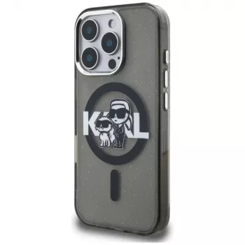 Karl Lagerfeld IML Glitter Karl & Choupette Sketch Logo MagSafe Θήκη για iPhone 16 Pro Μαύρο