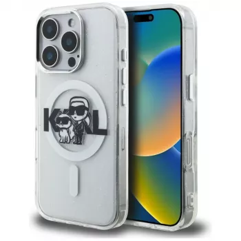 KARL LAGERFELD IML Glitter Karl & Choupette Sketch Logo MagSafe Θήκη για iPhone 16 Pro, Διάφανο