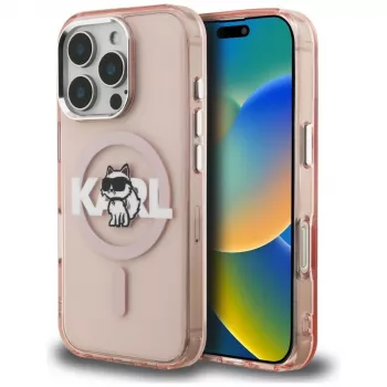 Karl Lagerfeld IML Choupette Sketch Logo MagSafe Θήκη για iPhone 16 Pro Max, Ροζ
