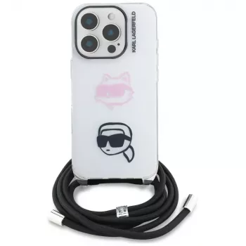 KARL LAGERFELD IML Crossbody Θήκη για iPhone 16 Pro Max, Λευκό, Karl & Choupette Head Design