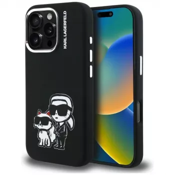 KARL LAGERFELD Silicone Karl & Choupette Sketch MagSafe Θήκη για Apple iPhone 16 Pro, Μαύρο