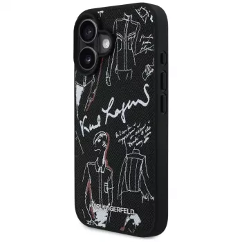 KARL LAGERFELD Grained Pattern & Logo MagSafe Θήκη για iPhone 16, Μαύρο