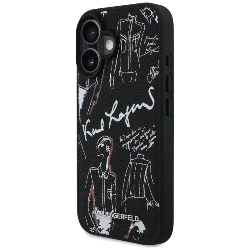 KARL LAGERFELD Grained Pattern & Logo MagSafe Θήκη για iPhone 16, Μαύρο